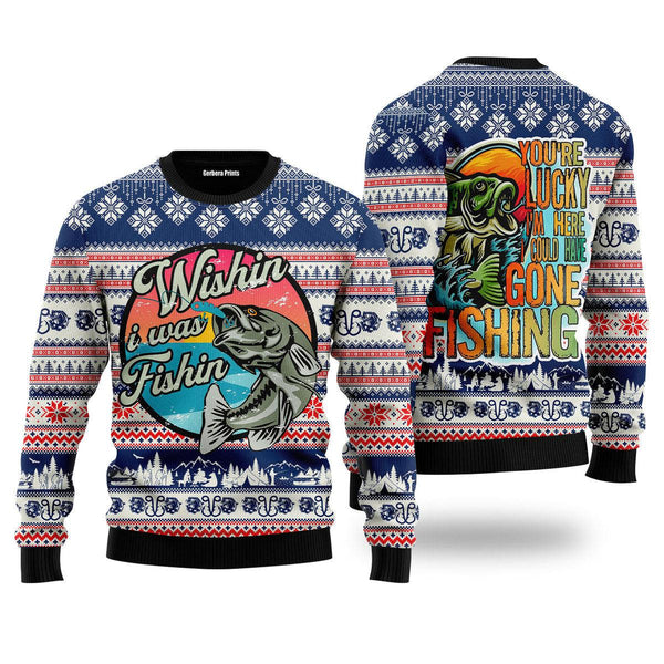 Fishing You Are Lucky Ugly Christmas Sweater For Women & Men - Adult - Couples - Gift for Fishing Lovers