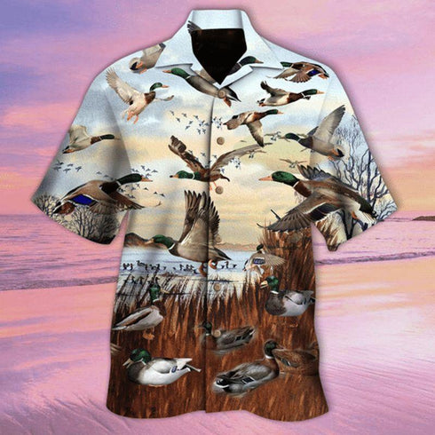 Flying Duck For Duck Hunter Cool Design - Aloha Hawaiian Shirts For Men & For Women Couples - HAW1232