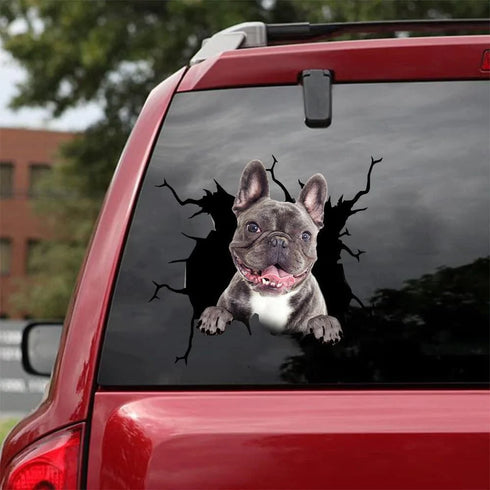 Dog Lover French Bulldog Cracked Car Decal Sticker - Waterproof - PVC Vinyl - S1021