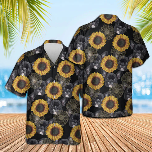 French Bulldog Lovers Sunflower Cool Design - Aloha Hawaiian Shirts For Men & For Women Couples - HAW1206
