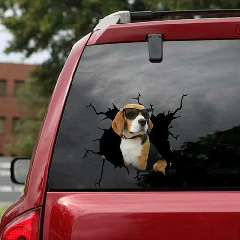 Dog Lover Funny Beagle Cracked Car Decal Sticker - Waterproof - PVC Vinyl - S1031