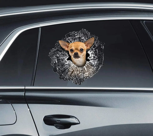 Dog Lover Funny Chihuahua Cracked Car Decal Sticker - Waterproof - PVC Vinyl - S1034