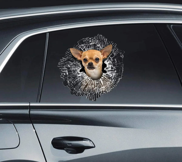 Dog Lover Funny Chihuahua Cracked Car Decal Sticker - Waterproof - PVC Vinyl - S1034