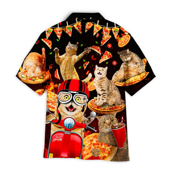 Funny Cat Deliver Pizza Cool Design - Aloha Hawaiian Shirts For Men & For Women Couples - Gift for Cat Lovers