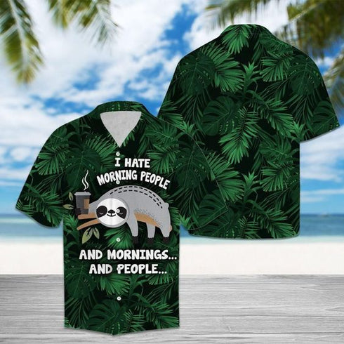 Funny Sloth I Hate Morning People - Aloha Hawaiian Shirts For Men & For Women Couples - HAW1339