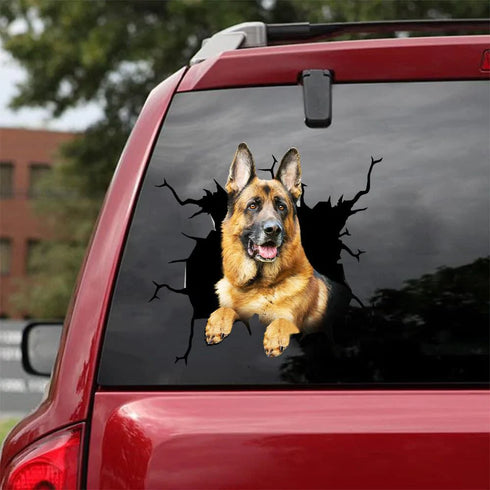 Dog Lover German Shepherd Cracked Car Decal Sticker - Waterproof - PVC Vinyl - S1011