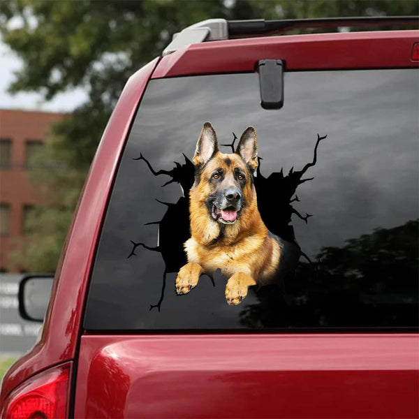 Dog Lover German Shepherd Cracked Car Decal Sticker - Waterproof - PVC Vinyl - S1011