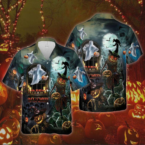 Halloween Ghostly Happy - Aloha Hawaiian Shirts For Men & For Women Couples - HAW1480