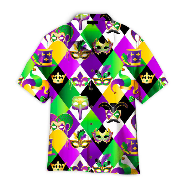 Golden Carnival Masks On Mardi Gras Pattern - Aloha Hawaiian Shirts For Men & For Women Couples