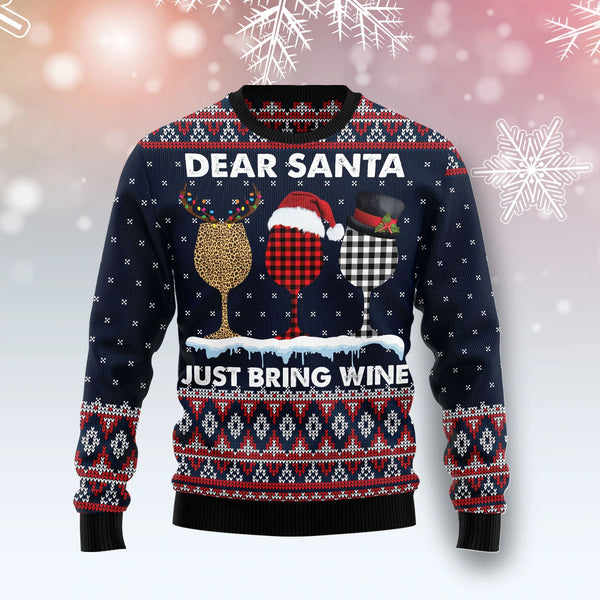 Santa Just Bring Wine Funny Ugly Christmas Sweater For Men & Women Adult - Christmas Gifts