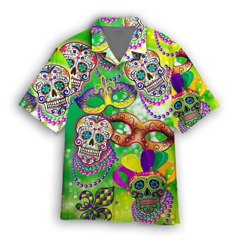 Happy Mardi Gras Skull Cool Design - Aloha Hawaiian Shirts For Men & For Women Couples