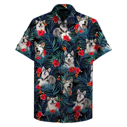 Hawaiian Shirt with Husky Dog Face Funny - Cool Hawaiian Shirts For Men & For Women - Gifts for Dog Lovers