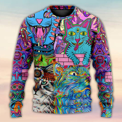 Hippie Cat Wonderful World Ugly Christmas Sweater For Women & Men - Adult - Gift for Cat Lovers