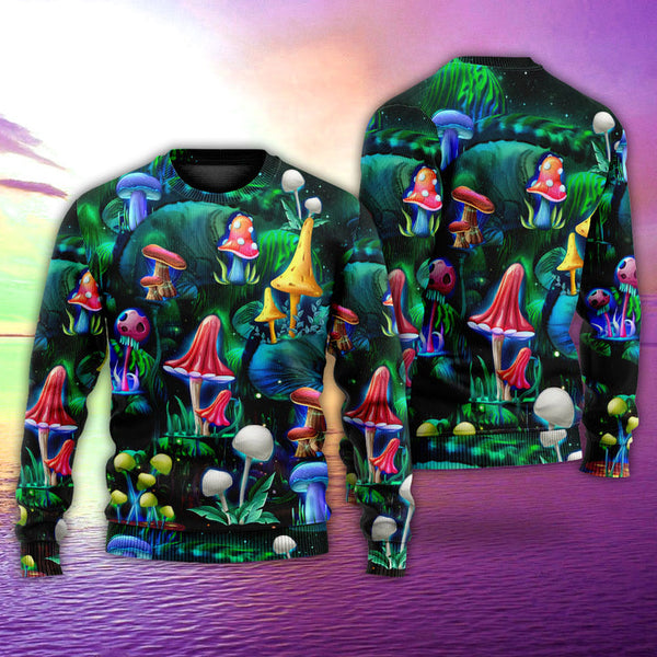 Hippie Mushroom Galaxy Neon Art Ugly Christmas Sweater For Women & Men - Adult - Couples