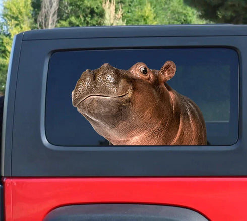 Funny Hippopotamus Cracked Car Decal Sticker - Waterproof - PVC Vinyl - S1043