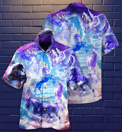Horse Fly To The Galaxy Cool Design - Aloha Hawaiian Shirts For Men & For Women Couples - HAW1233