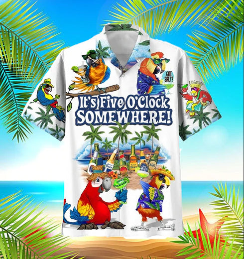 It's Five O'clock Somewhere Parrots Cool Design - Aloha Hawaiian Shirts For Men & For Women Couples - HAW1070