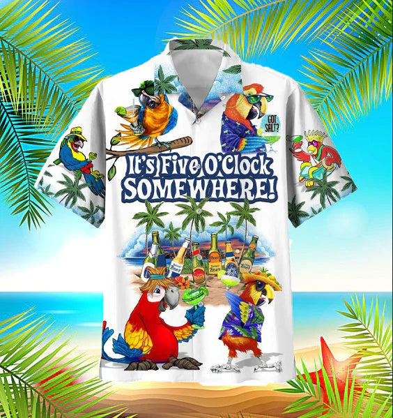 It's Five O'clock Somewhere Parrots Cool Design - Aloha Hawaiian Shirts For Men & For Women Couples - HAW1070