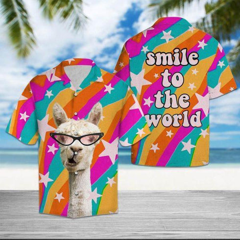 Llama Smile To The World Cool Design - Aloha Hawaiian Shirts For Men & For Women Couples - HAW1128