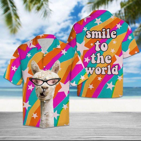 Llama Smile To The World Cool Design - Aloha Hawaiian Shirts For Men & For Women Couples - HAW1128