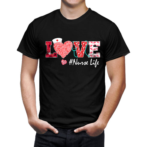 Love Heart Stethoscope Nurse Life Unisex T-shirt For Men & For Women Valentine's Gift