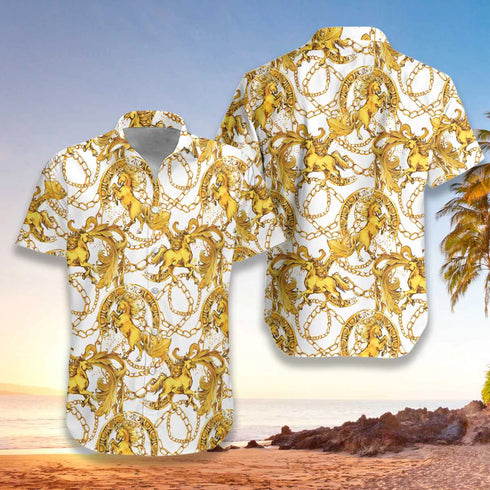 Luxury Golden Horse Cool Design - Aloha Hawaiian Shirts For Men & For Women Couples - HAW1223
