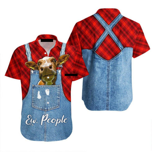 Funny Cow Denim Says Ew People Love Farm - Aloha Hawaiian Shirts For Men & For Women Couples