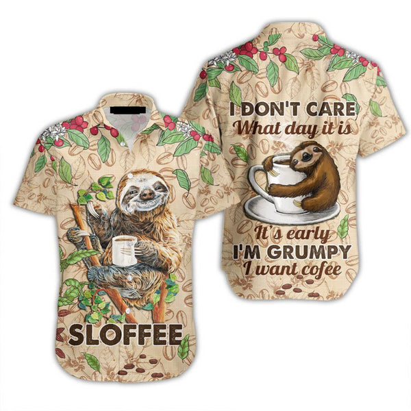 Funny Sloth Love Coffee Sloffee - Aloha Hawaiian Shirts For Men & For Women Couples