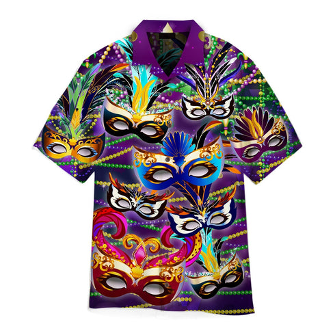 Mardi Gras Colorful Masks Skull Cool Design - Aloha Hawaiian Shirts For Men & For Women Couples