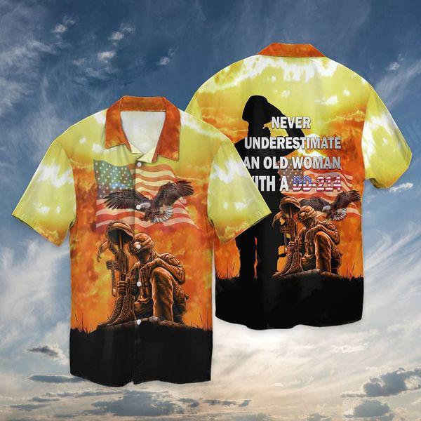 Memorial Day Never Underestimate An Old Woman - Aloha Hawaiian Shirts For Men & For Women Couples - HAW1187