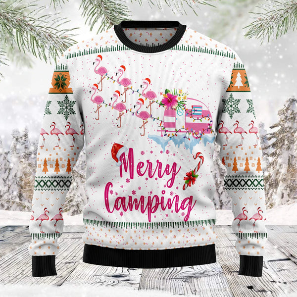 Merry Camping Flamingo Funny Ugly Christmas Sweater For Men & Women Adult - Christmas Gifts
