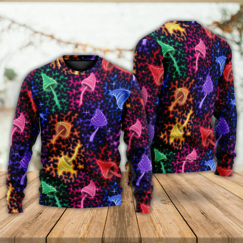Mushroom Galaxy Rainbow Ugly Christmas Sweater For Women & Men - Adult - Couples
