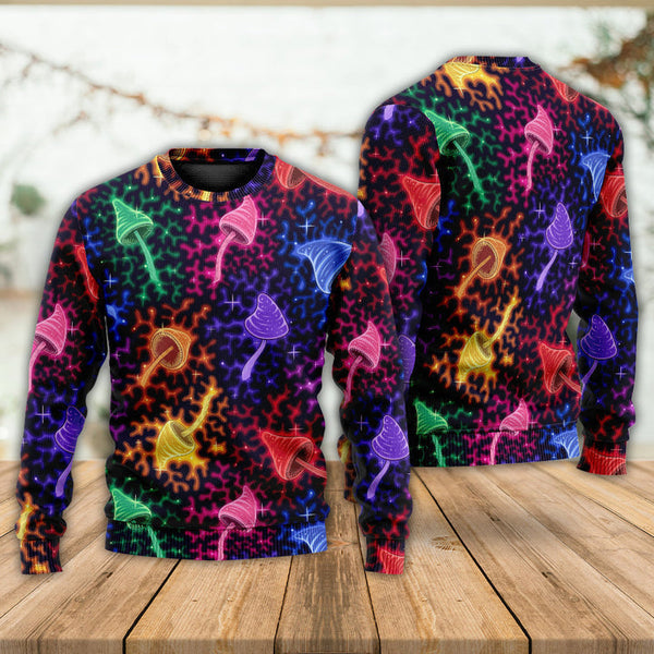 Mushroom Galaxy Rainbow Ugly Christmas Sweater For Women & Men - Adult - Couples