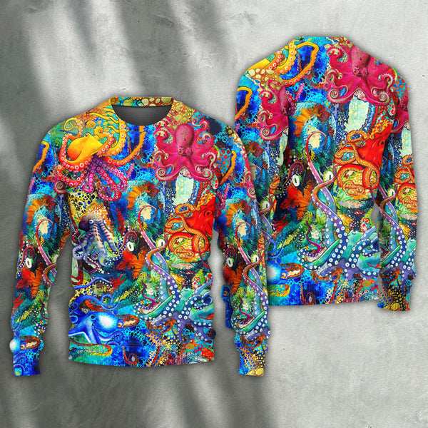 Octopus Lover Colorful Art Ugly Christmas Sweater For Women & Men - Adult - Gift for Animal Lovers