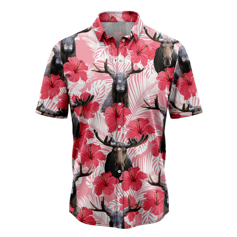 Moose Tropical Flowers Hibiscus Aloha Hawaiian Shirts For Men & For Women - HAW1535