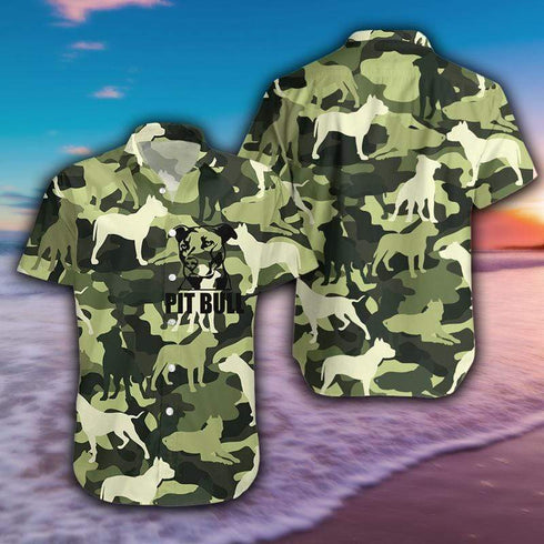 Veteran Day Camo and Pitbull Dog Aloha Hawaiian Shirts For Men & For Women Couples - HAW1490