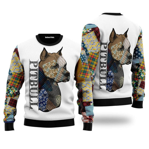 Pitbull Patchwork Seamless Ugly Christmas Sweater For Women & Men - Adult - Couples - Gift for Dog Lovers