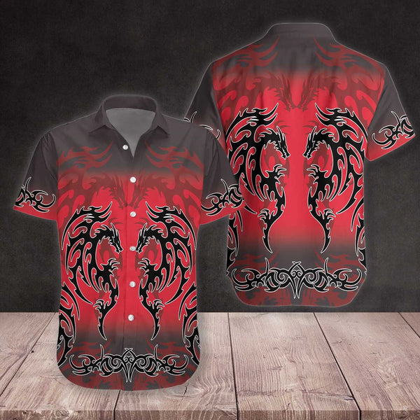 Red Tribal Dragon Cool Design - Aloha Hawaiian Shirts For Men & For Women Couples - HAW1044