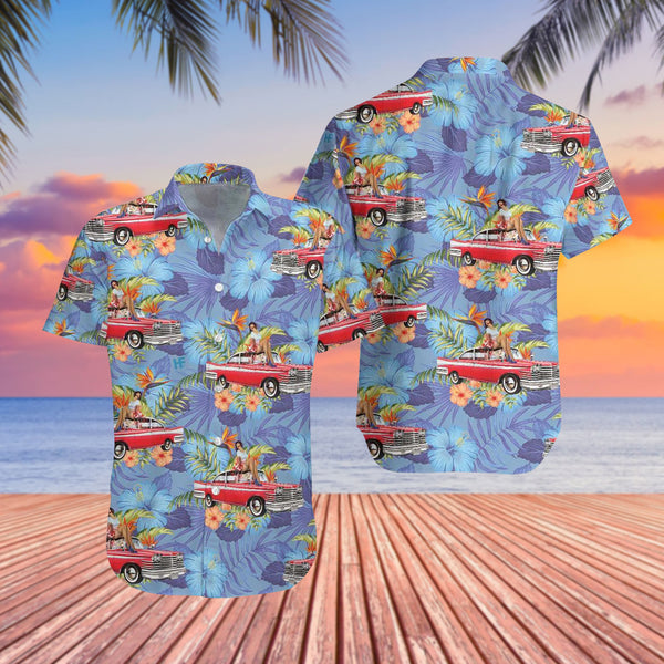Retro Vintage Girl Car Cool Design - Aloha Hawaiian Shirts For Men & For Women Couples - HAW1373