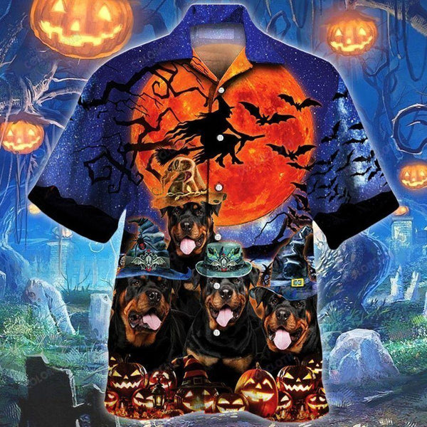 Halloween Night Rottweiler for Dog Lovers - Aloha Hawaiian Shirts For Men & For Women Couples - HAW1440