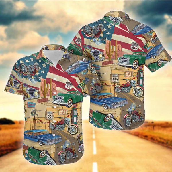 Route 66 Car Cool Design - Aloha Hawaiian Shirts For Men & For Women Couples - HAW1139