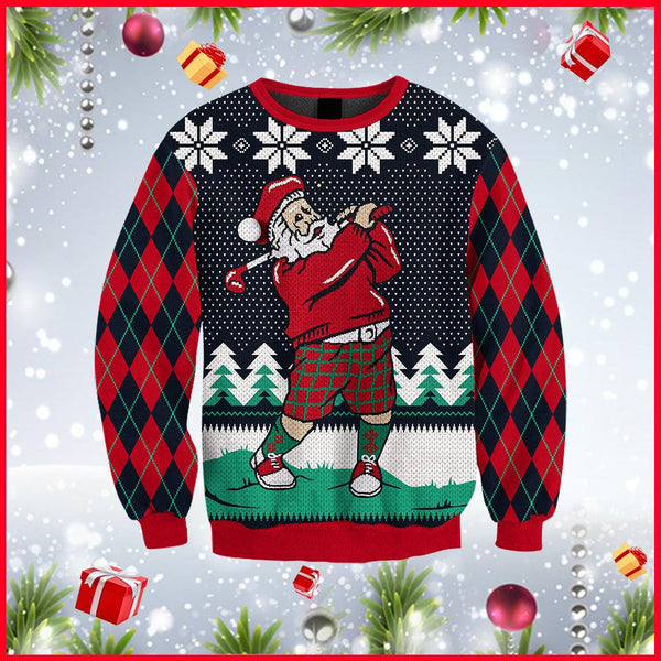 Santa Love Playing Golf Ugly Christmas Sweater For Men & Women Adult - Christmas Gifts