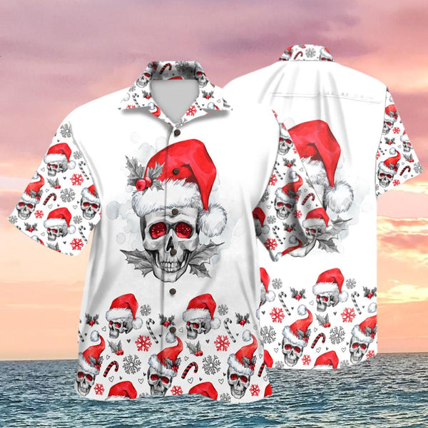 Merry Christmas Santa Skull Cool Design Hawaiian Shirts For Men & For Women Couples - HAW1506