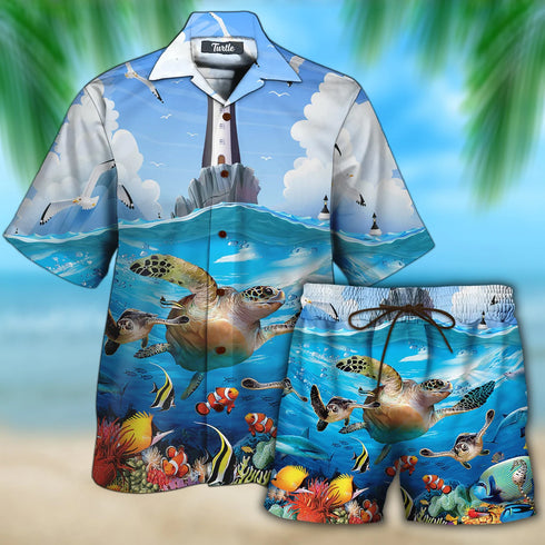 Sea Turtle Cool Design Hawaiian Shirt Set For Men - HS1016