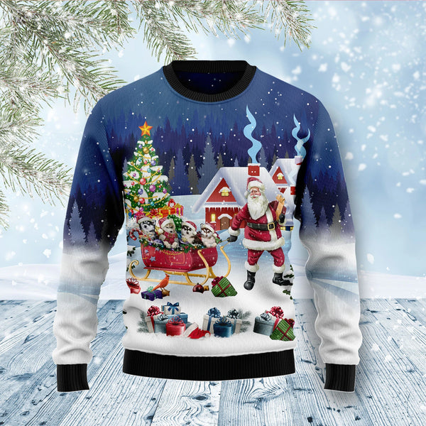 Siberian Husky Santa Sled Funny Ugly Christmas Sweater For Men & Women Adult - Christmas Gifts