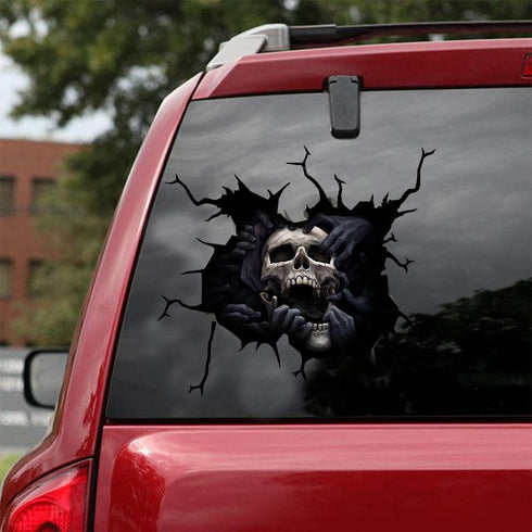 Halloween Skull Scary Cracked Car Decal Sticker - Waterproof - PVC Vinyl - S1040
