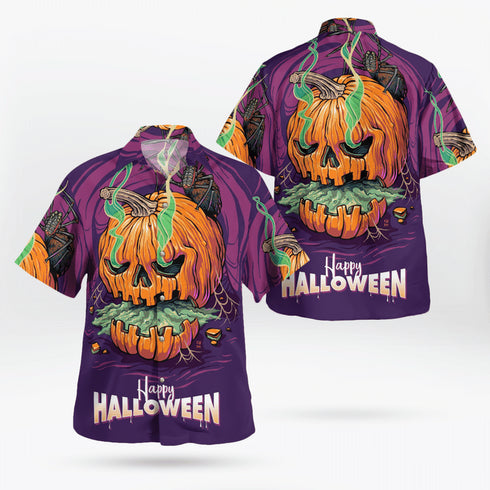 Halloween Skull Pumpkin - Aloha Hawaiian Shirts For Men & For Women Couples - HAW1459