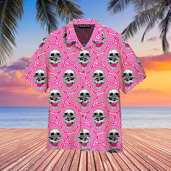 Halloween Skull Pink Aloha Hawaiian Shirts For Men & For Women Couples - HAW1441