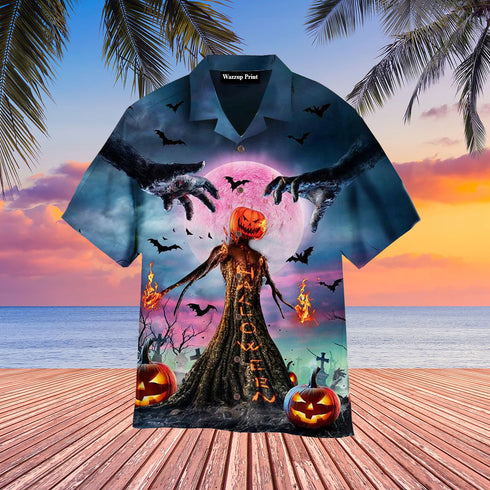 Halloween Skull Pumpkin Aloha Hawaiian Shirts For Men & For Women Couples - HAW1448