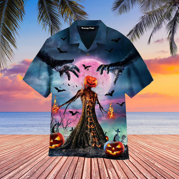 Halloween Skull Pumpkin Aloha Hawaiian Shirts For Men & For Women Couples - HAW1448